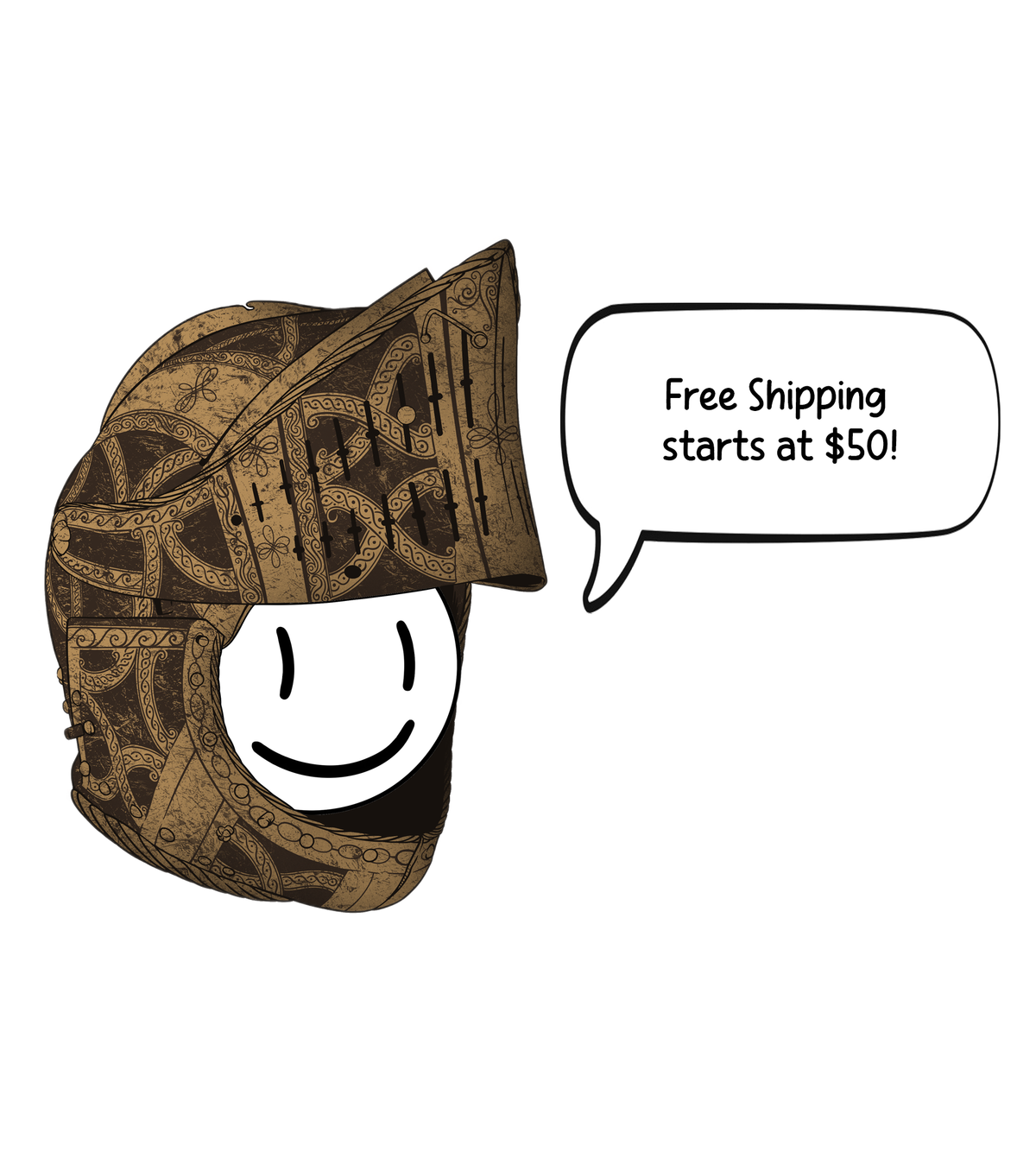 Decorative helmet with a smiley face and free shipping text on a white background